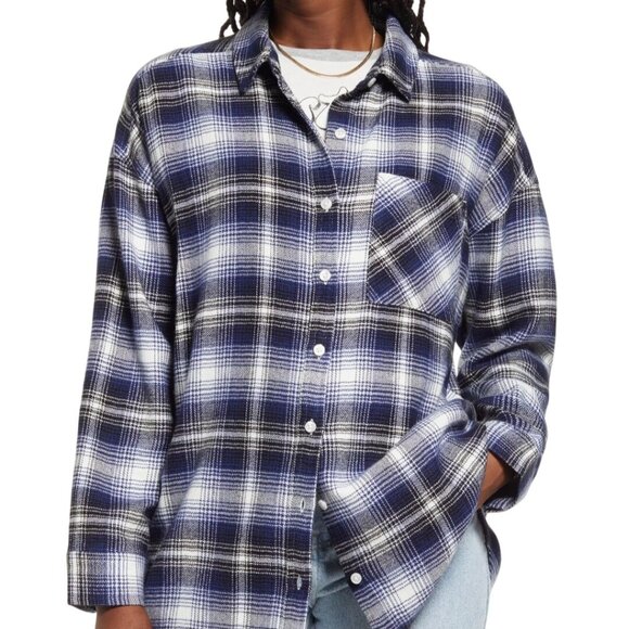 Banana Republic Boyfriend Oversized Plaid Shirt 2022 Blue Plaid Size S - Picture 7 of 13